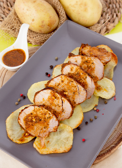 Steamed sirloin steak with potato base
